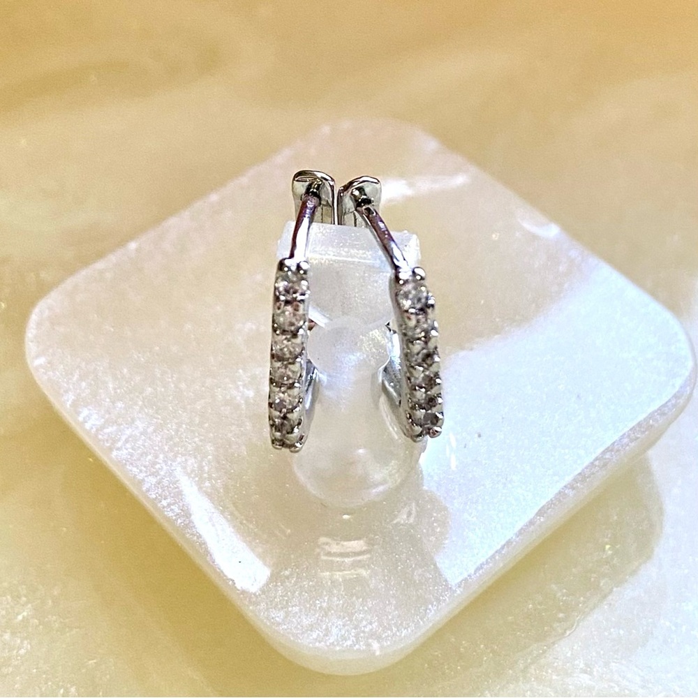 Sterling Silver Crystal Hoop Earrings - White